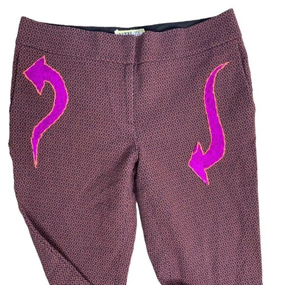 Hand Embroidered M Black Purple Diamond Cropped Pencil Rockabilly Upcycled - Picture 2 of 6